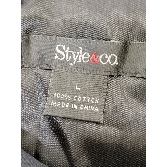 ALK Women's Large Style & Co Black Two Button Eyelet Blouse‎ Jacket Blazer Coat - Picture 7 of 9